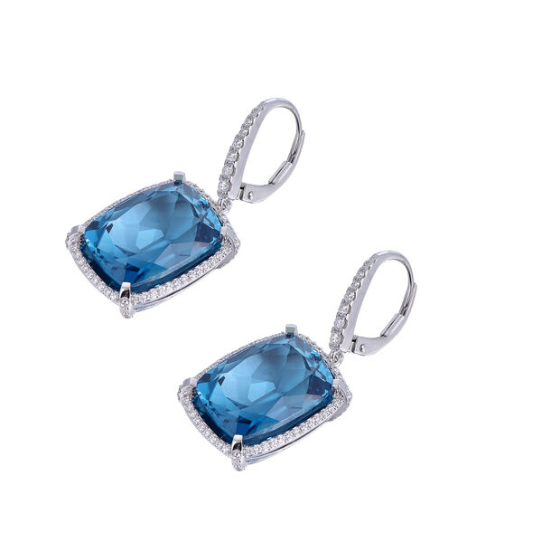 Boucles d'Oreilles Topaze Bleue de Londres en Or Blanc